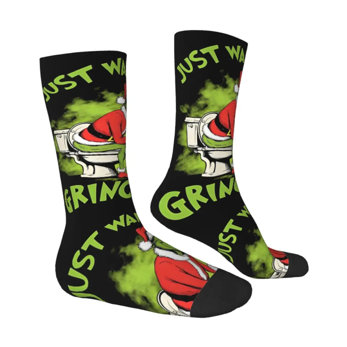 Unisex Men Socks Christmas-S-Green-S-Grinching Just Waiting for Christmas Stockings Winter Kawaii Socks Climbing Non Skid Socks