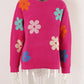 Spell Color Flower Round Collar Pullover Knitted Sweater