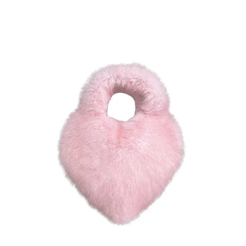 Love Heart Female Pink Plush Handbags Large Capacity Women's Faux Fur Crossbody Bag Tote Y2k Hot Girls Fluffy Shoulder Bags