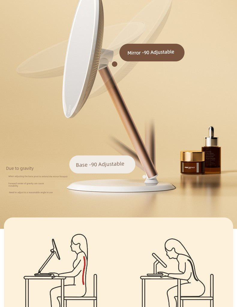 Dual-Axis Stand Office Rotating Makeup Mirror with Light