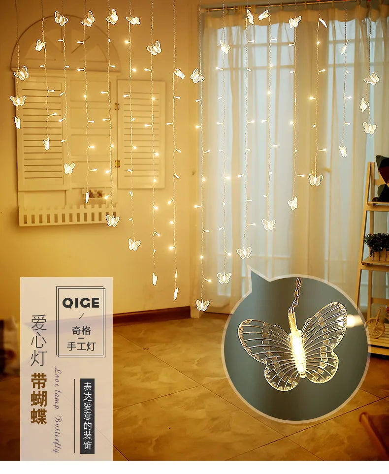 Star LED String Lights Love Heart Bow Shape Led Curtain Lights Birthday Christmas Party Wedding Decorations Fairy Lights Bedroom