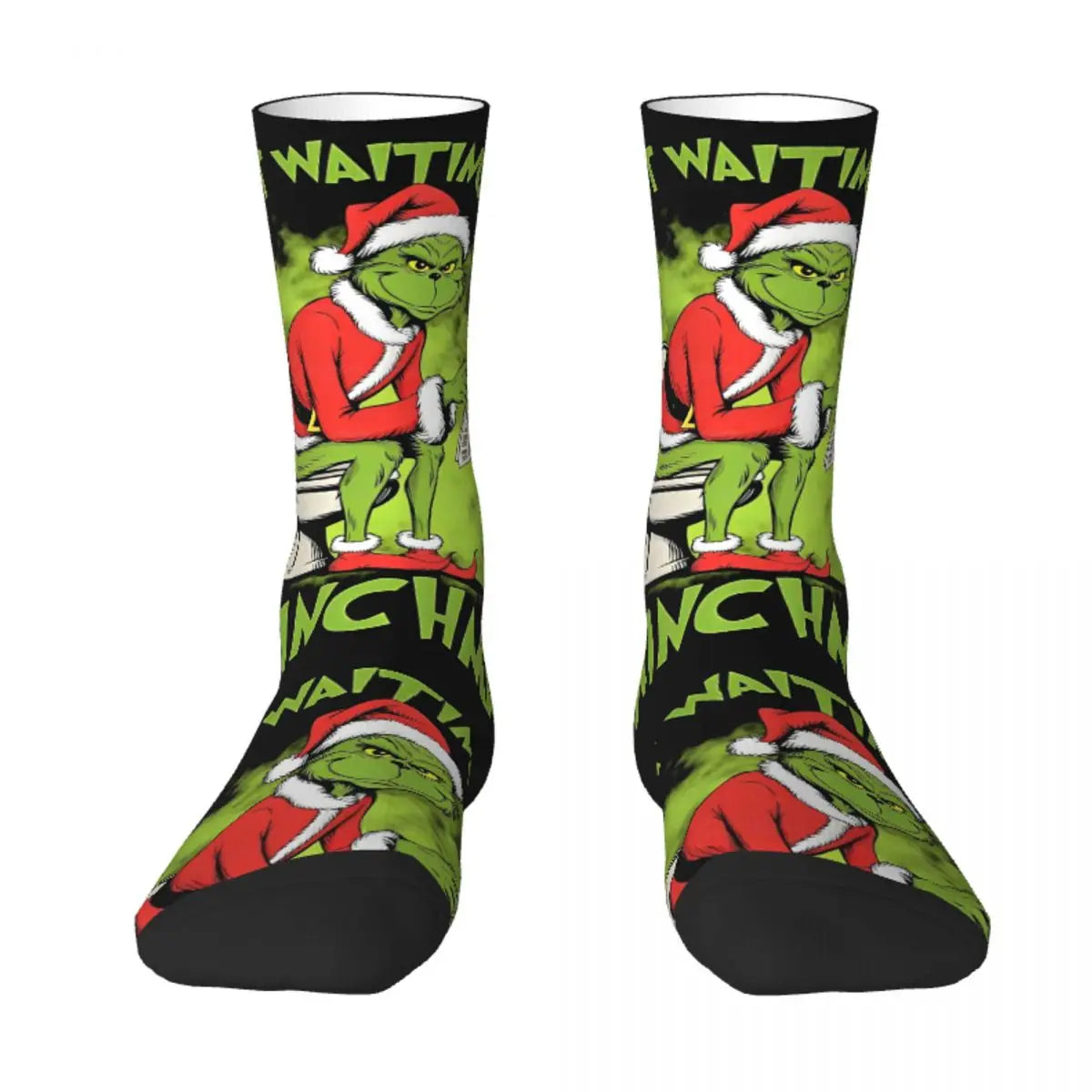 Unisex Men Socks Christmas-S-Green-S-Grinching Just Waiting for Christmas Stockings Winter Kawaii Socks Climbing Non Skid Socks