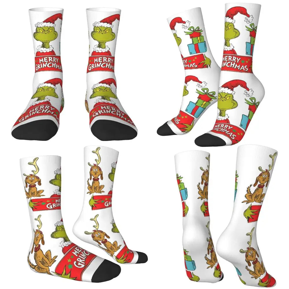 Unisex Men Socks Christmas-S-Green-S-Grinching Just Waiting for Christmas Stockings Winter Kawaii Socks Climbing Non Skid Socks