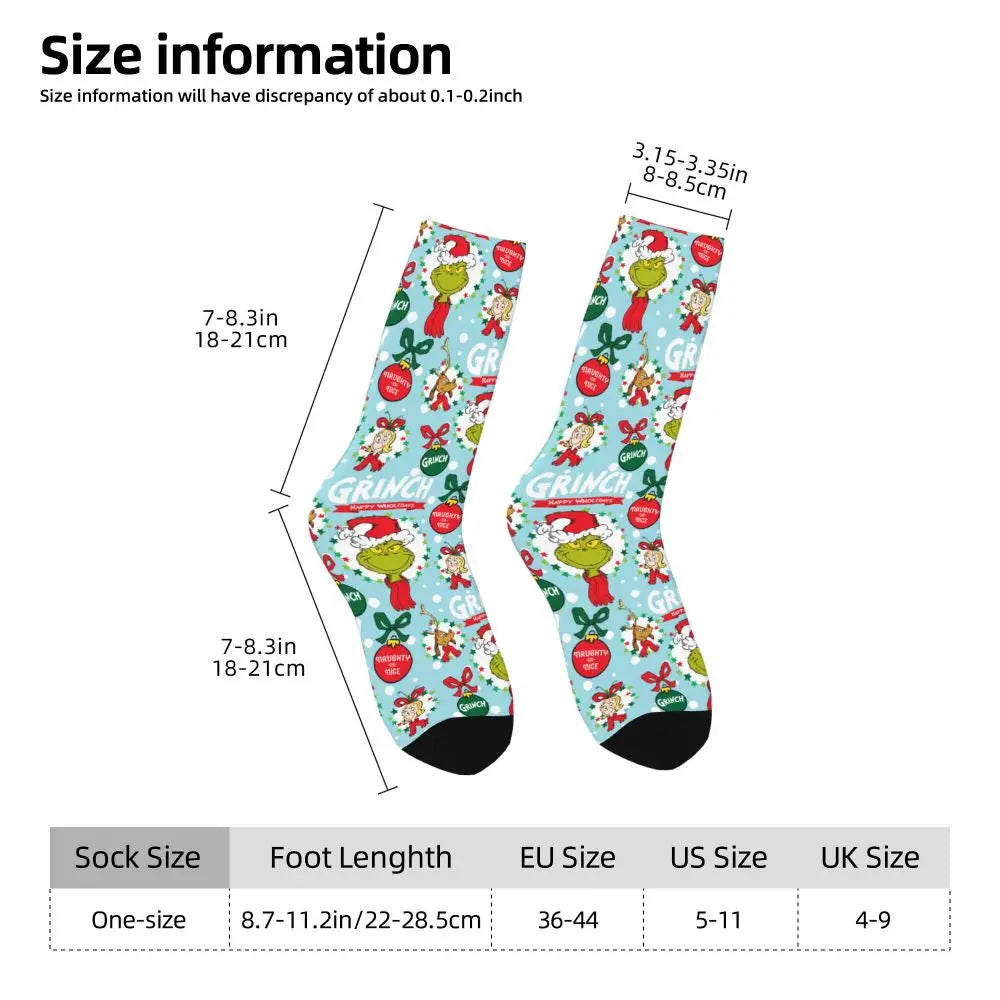 Novelty Christmas-S-Green-S-Grinching Socks Men's Women's Fashion Socks Spring Summer Autumn Winter Middle Tube Socks Gift