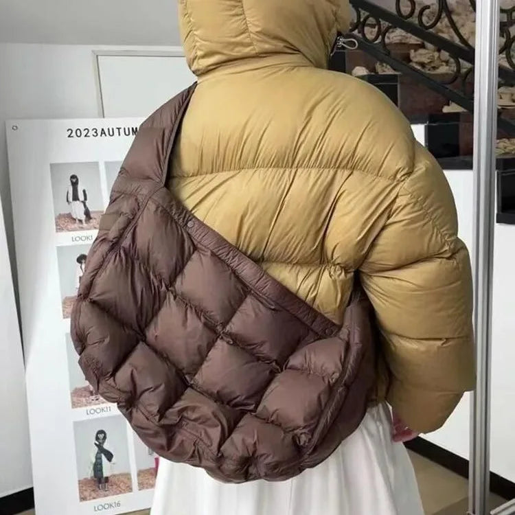 Women Padded Quilted Crossbody Korean Fashion Hobos Shoulder Bag Large Capacity Half Moon Handbag Lightweight Winter Tote Bags