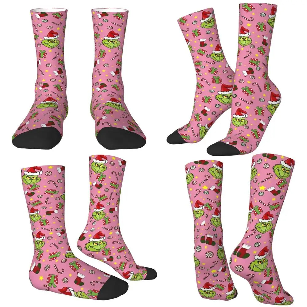 Pink Christmas-S-Green-S-Grinching Stockings Monster Trendy Socks Winter Anti Skid Socks Women Men Running High Quality Socks