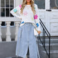 Spell Color Flower Round Collar Pullover Knitted Sweater