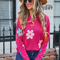 Spell Color Flower Round Collar Pullover Knitted Sweater