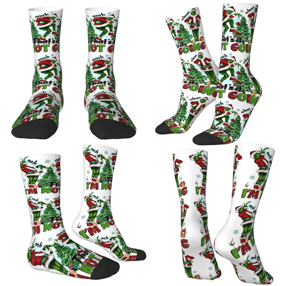 Unisex Men Socks Christmas-S-Green-S-Grinching Just Waiting for Christmas Stockings Winter Kawaii Socks Climbing Non Skid Socks