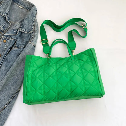 Green Padded Handbag Fashion Quilted Shoulder Bags For Women 2023 Winter Space Cotton Shopper Bag Portable Large Capacity Tote