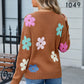 Spell Color Flower Round Collar Pullover Knitted Sweater