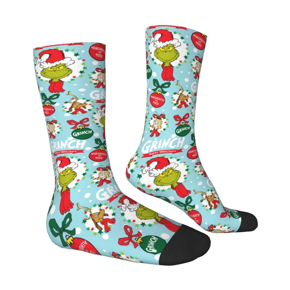 Novelty Christmas-S-Green-S-Grinching Socks Men's Women's Fashion Socks Spring Summer Autumn Winter Middle Tube Socks Gift