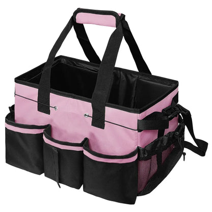 Pink Tool Bag with Pockets Cleaning Toolbag Storage Waterproof Wear-Resistant Large Capacity Oxford Cloth Tools Organizer