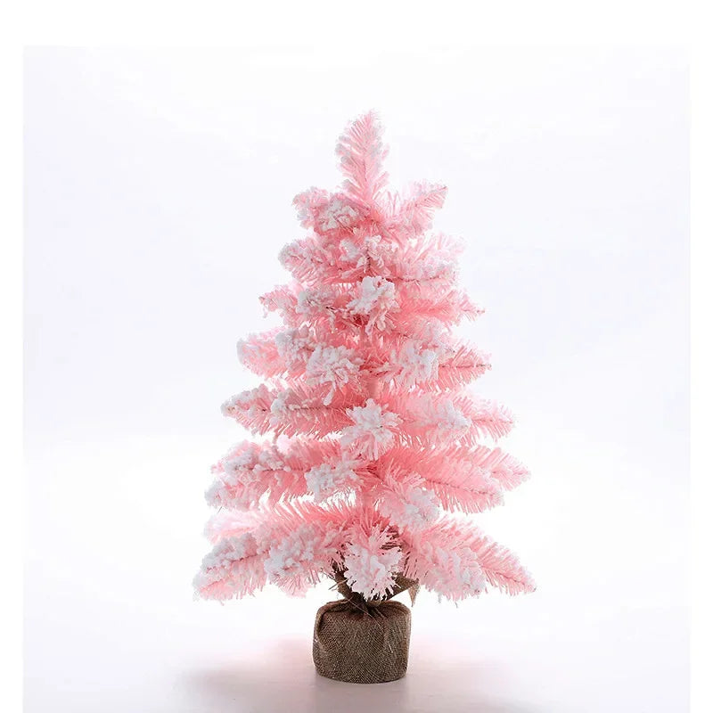 Artificial Pink Desktop Flocking Christmas Tree - 3 Height Options