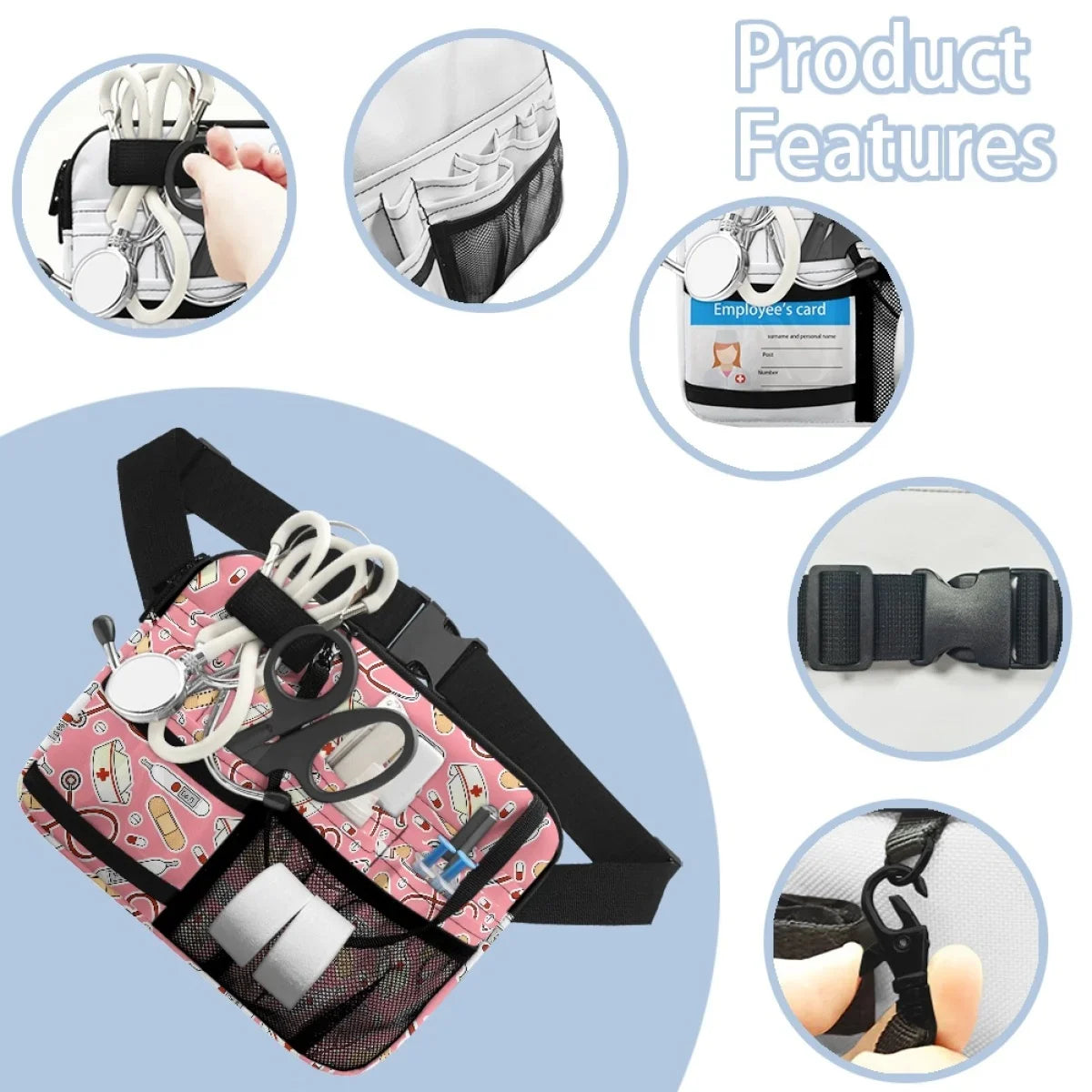 Adjustable Shoulder Pink Fanny Pack Cartoon Medical Tool Pattern Waist Bags Organizer Zipper Belt Storage riñoneras Para Hombre