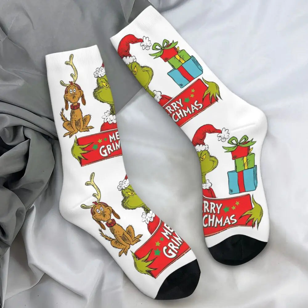 Unisex Men Socks Christmas-S-Green-S-Grinching Just Waiting for Christmas Stockings Winter Kawaii Socks Climbing Non Skid Socks