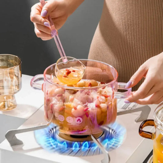 Pink Glass Pan High Borosilicate Cooking Pot Can Electric Ceramic Furnace High Appearance Level Ins Glass Pot