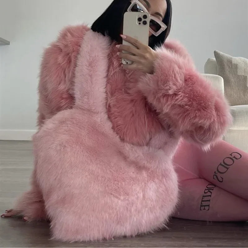 Fluffy Love Heart Shoulder Bag / Tote