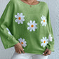 Women Loose Knit Sweater Sweet Flower Embroidered Long Sleeve Boat Neck Pullovers Spring Fall Casual Jumpers Tops