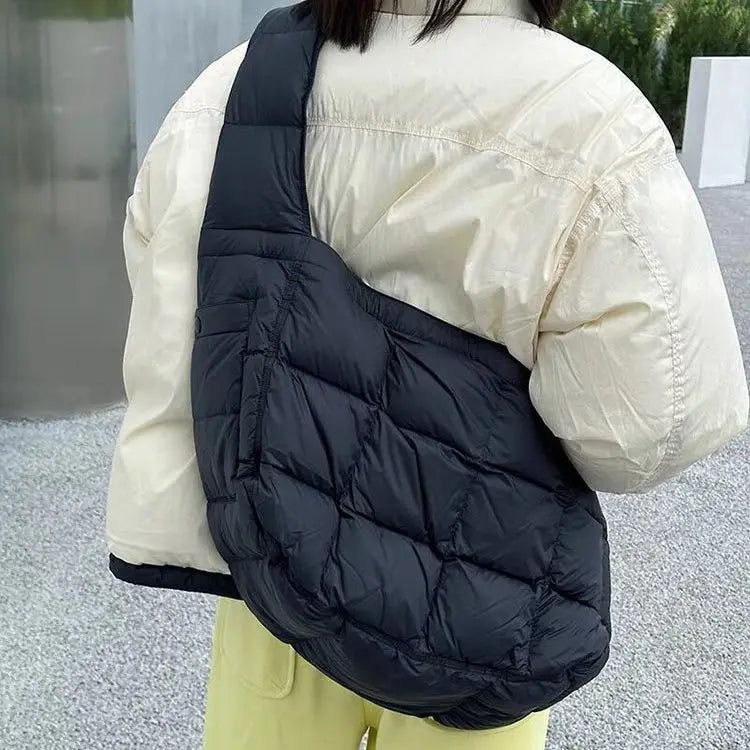 Women Padded Quilted Crossbody Korean Fashion Hobos Shoulder Bag Large Capacity Half Moon Handbag Lightweight Winter Tote Bags