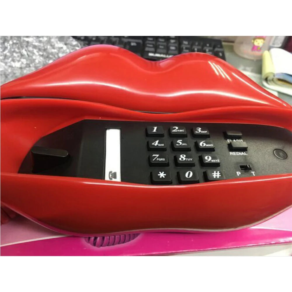 Pink Red Mouth Shape Lips Telephone Multi-Functional Cute Desk Landline Phone Home Office Decoration Set Stylish Household  DIY
