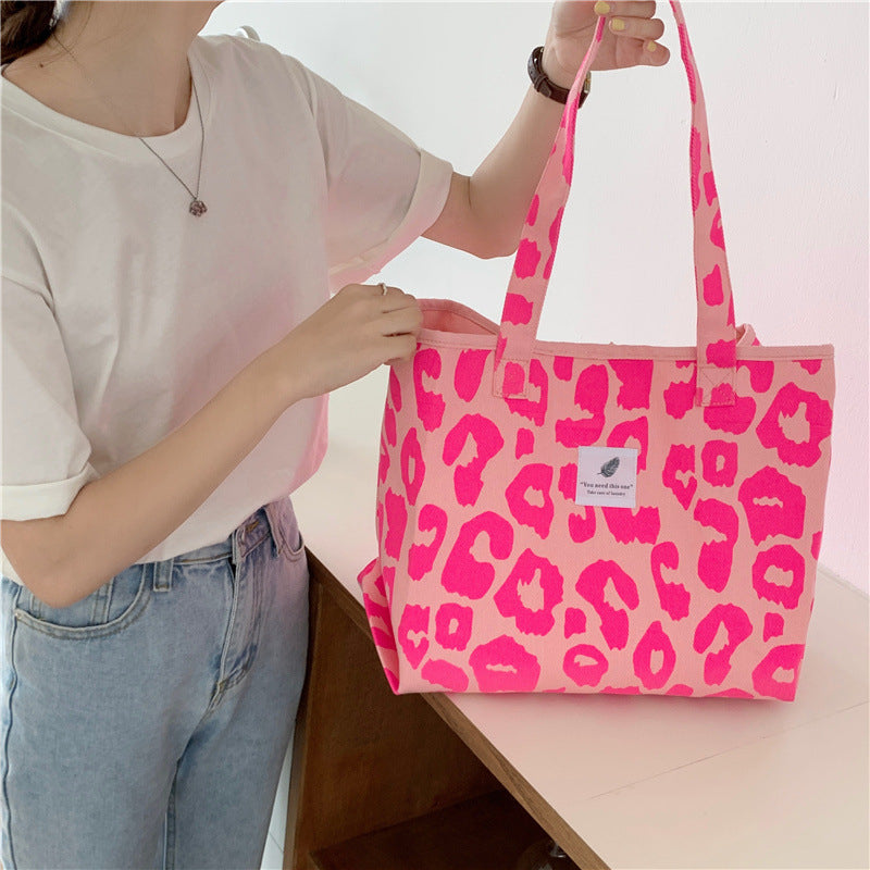 Pink Leopard Print Women Handbag Large Capacity Single Tote