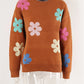 Spell Color Flower Round Collar Pullover Knitted Sweater