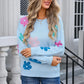 Spell Color Flower Round Collar Pullover Knitted Sweater