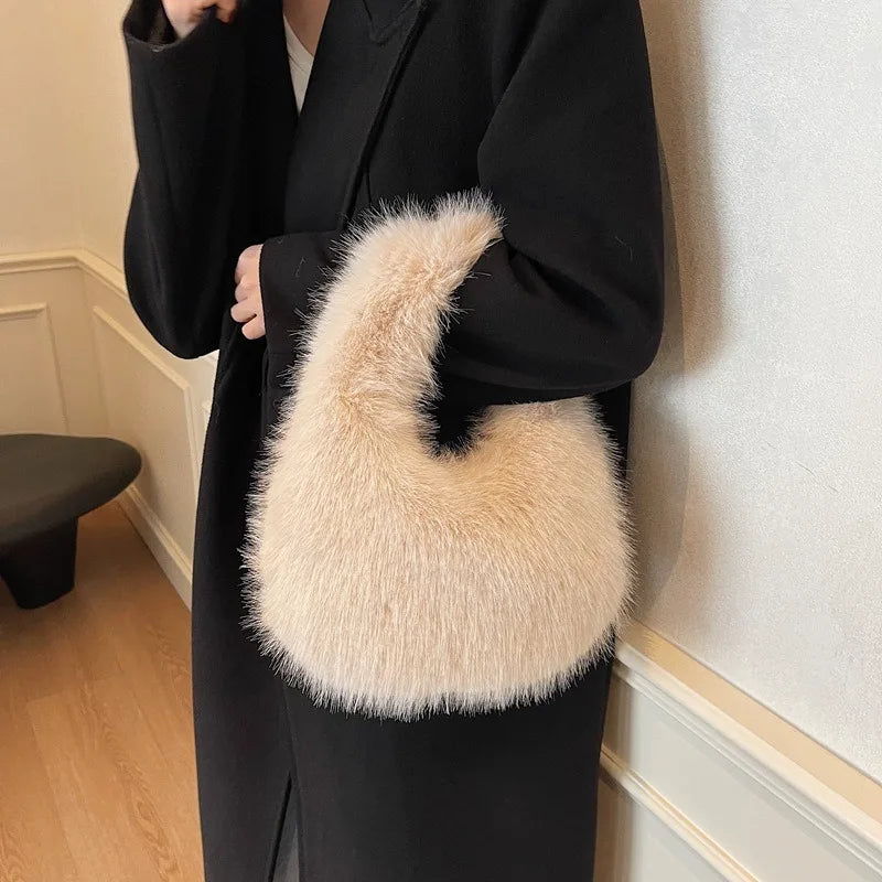 Faux Soft Plush Women's Small Half Moon Bag