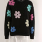 Spell Color Flower Round Collar Pullover Knitted Sweater