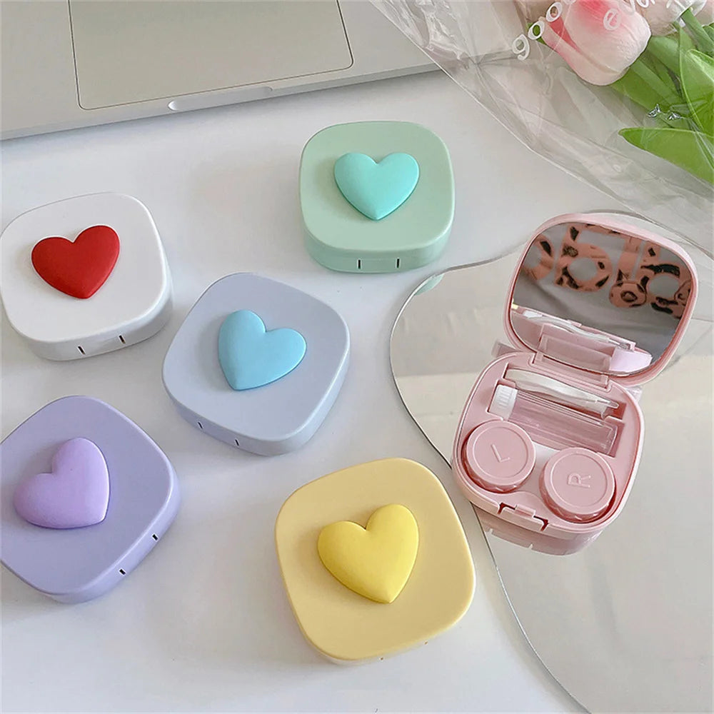 Heart Contact Lens Case with Mirror Mini Lovely Eyes Care Contact Lens Container Box Travel Kits Eyewear Accessories Organizer