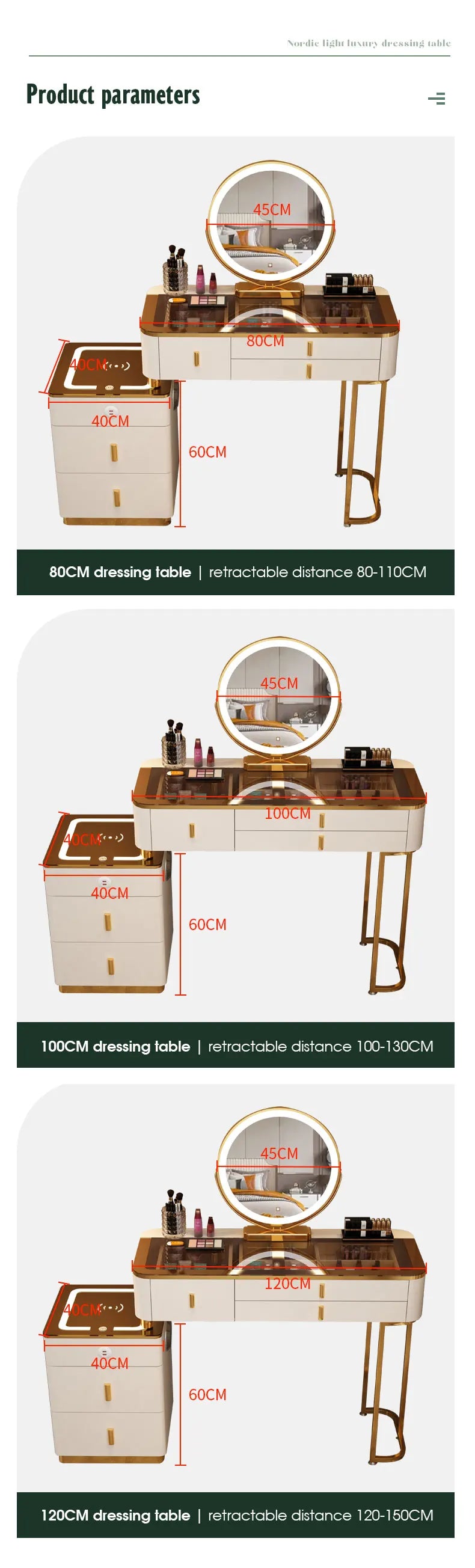 Multifunction Wireless Charging Princess Dressing Table Convertible Bedroom Smart Makeup Vanity With LED Mirror