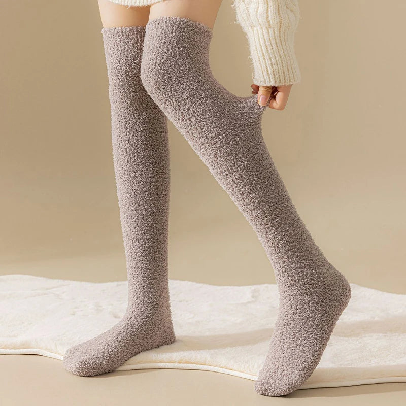 Thick Over The Knee Long Socks Breathable Warm Sweat-Absorbent Soft Fleece Knee-High Stockings
