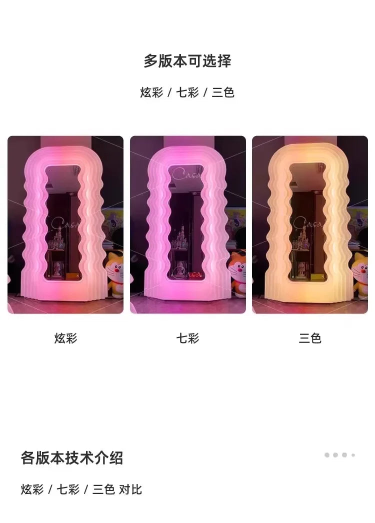 Full Body Fitness Pink Luminous Floor Mirror