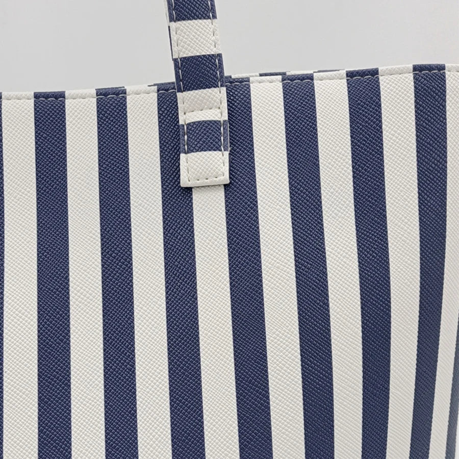 Large capacity vertical stripe Tote bag women Chic PU leather simple shoulder bag fashion casual ladies commuter bag pink/blue