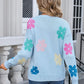 Spell Color Flower Round Collar Pullover Knitted Sweater