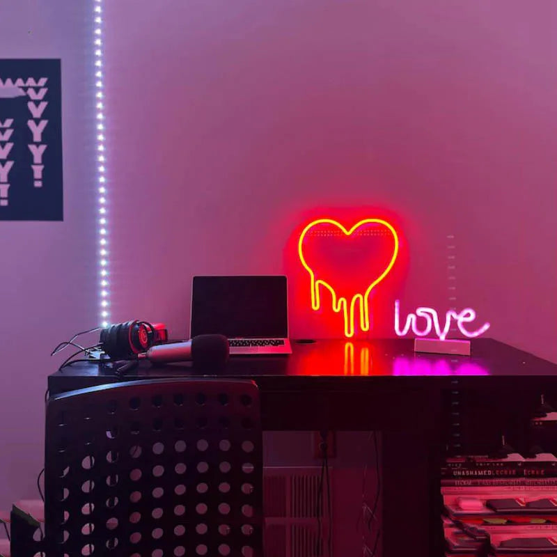 Custom Heart Neon Sign Confession for Love Wedding LED  Luminous Lights Room Party Arylic Personalized Wall Mural Gift Signs